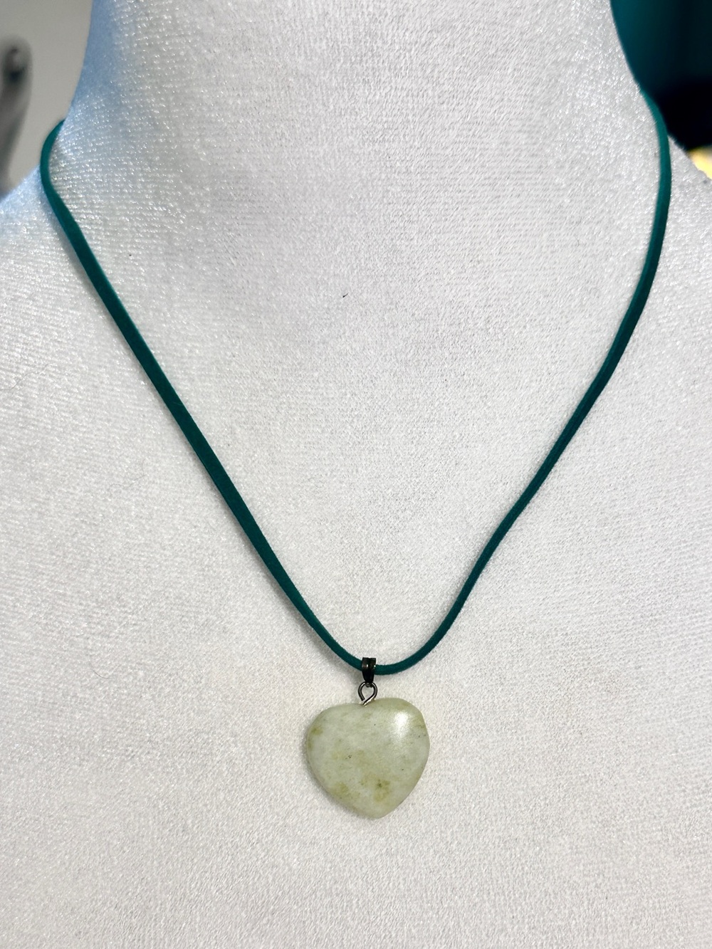 Light Green Jade Heart Pendant Necklace - 18” with 2” Extender